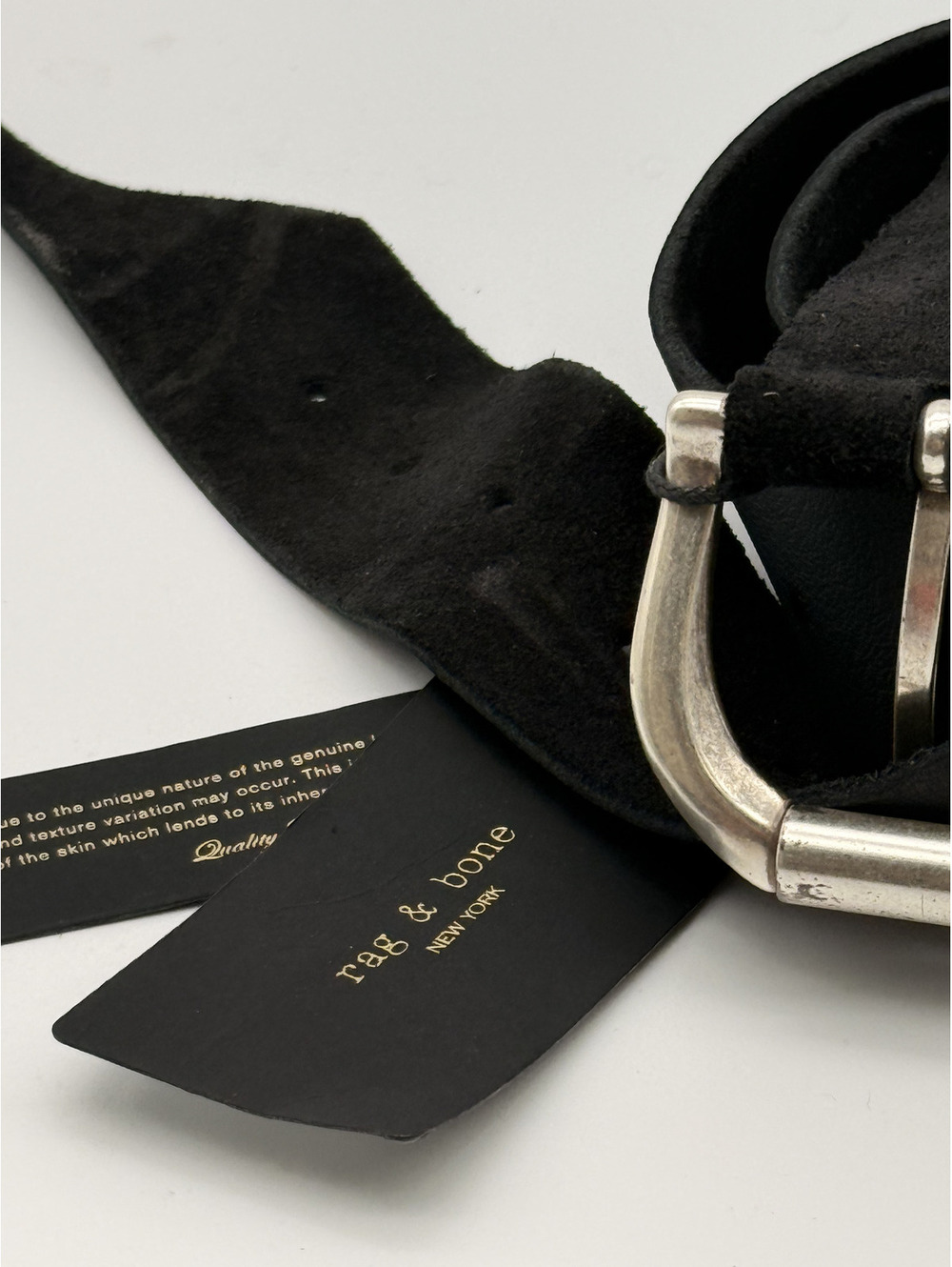 Rag & Bone Black Suede Leather Belt with Silver Buckle